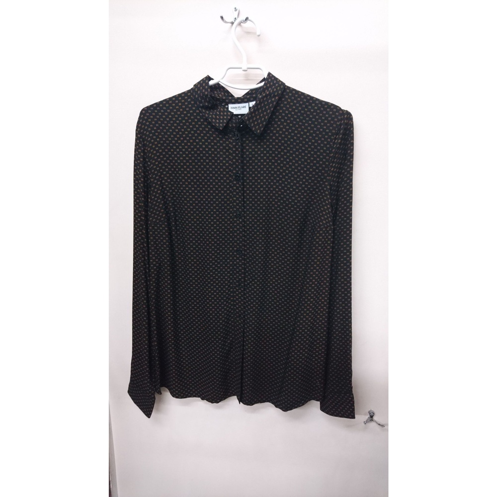 Button Down Shirt Women's Black EUC Geometric Print